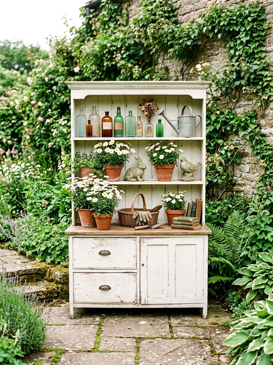 Rustic Garden Hutch - 25 Spring Outdoor Shelf Decor Ideas