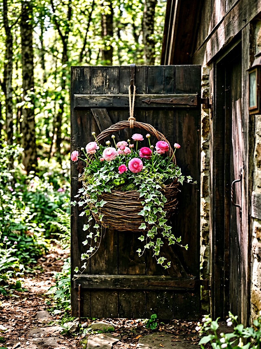 Rustic Grapevine Hanging Basket - 25 Spring DIY Door Basket Ideas