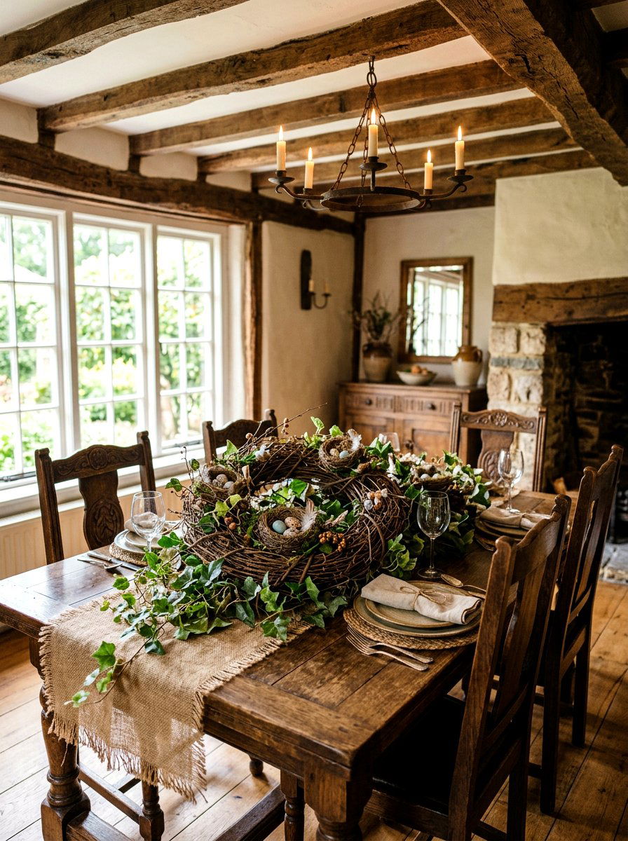 Rustic Grapevine Nest Table - 25 Spring Bird Nest Centerpiece Ideas