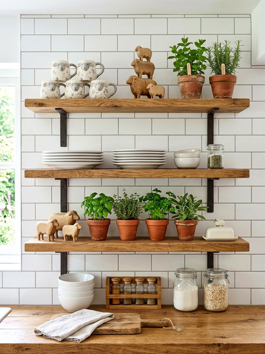 Rustic Kitchen Shelving - 25 Spring Lamb Decor Ideas