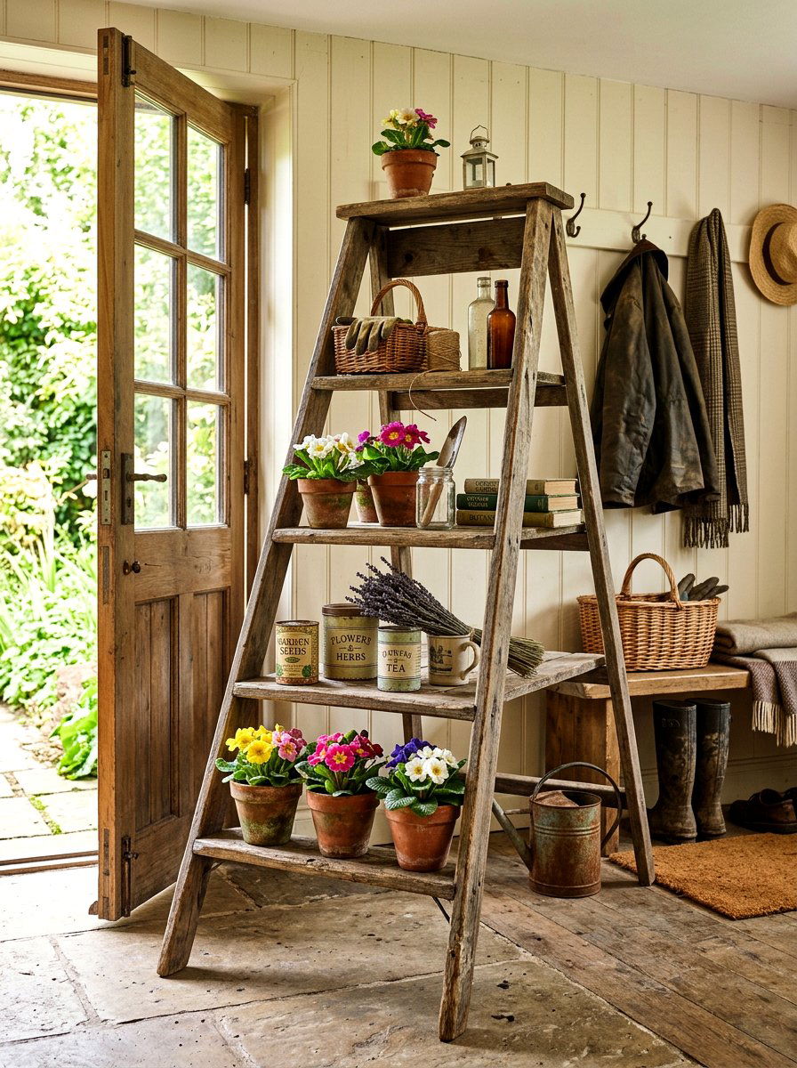Rustic Ladder Shelving - 25 Spring Backdrop Ideas