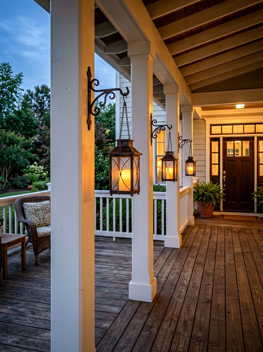 Rustic Lantern Column Hook - 25 Spring Porch Column Decor Ideas