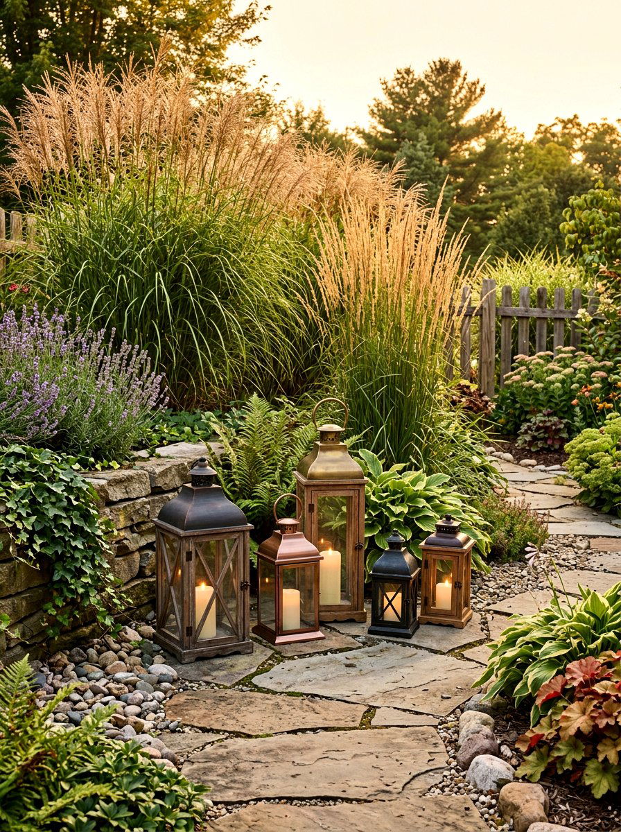 Rustic Lantern Grouping - 25 Spring Garden Lantern Ideas