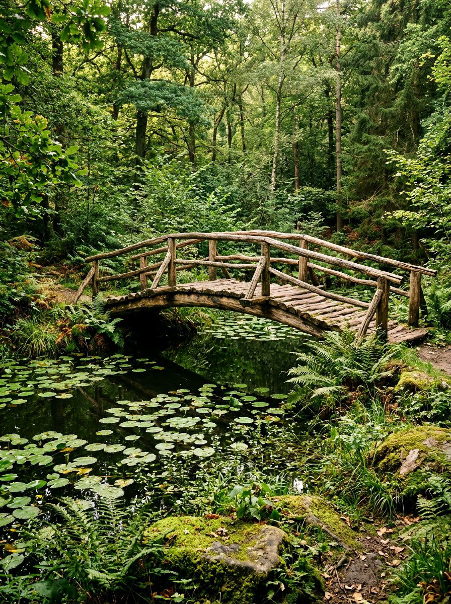 Rustic Log Bridge Over Pond - 25 Spring Garden Bridge Decor Ideas