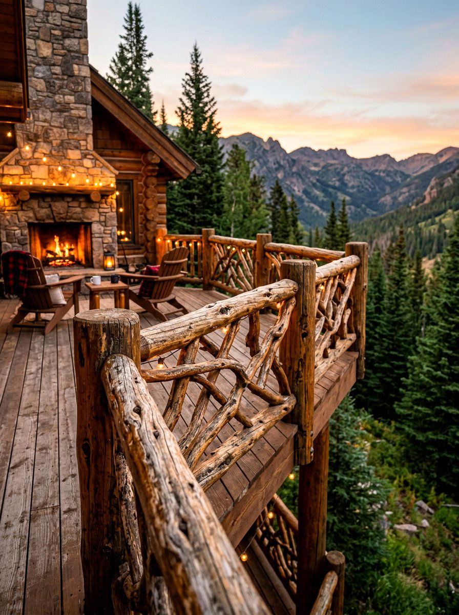 Rustic Log Railing - 25 Spring Deck Railing Decor Ideas