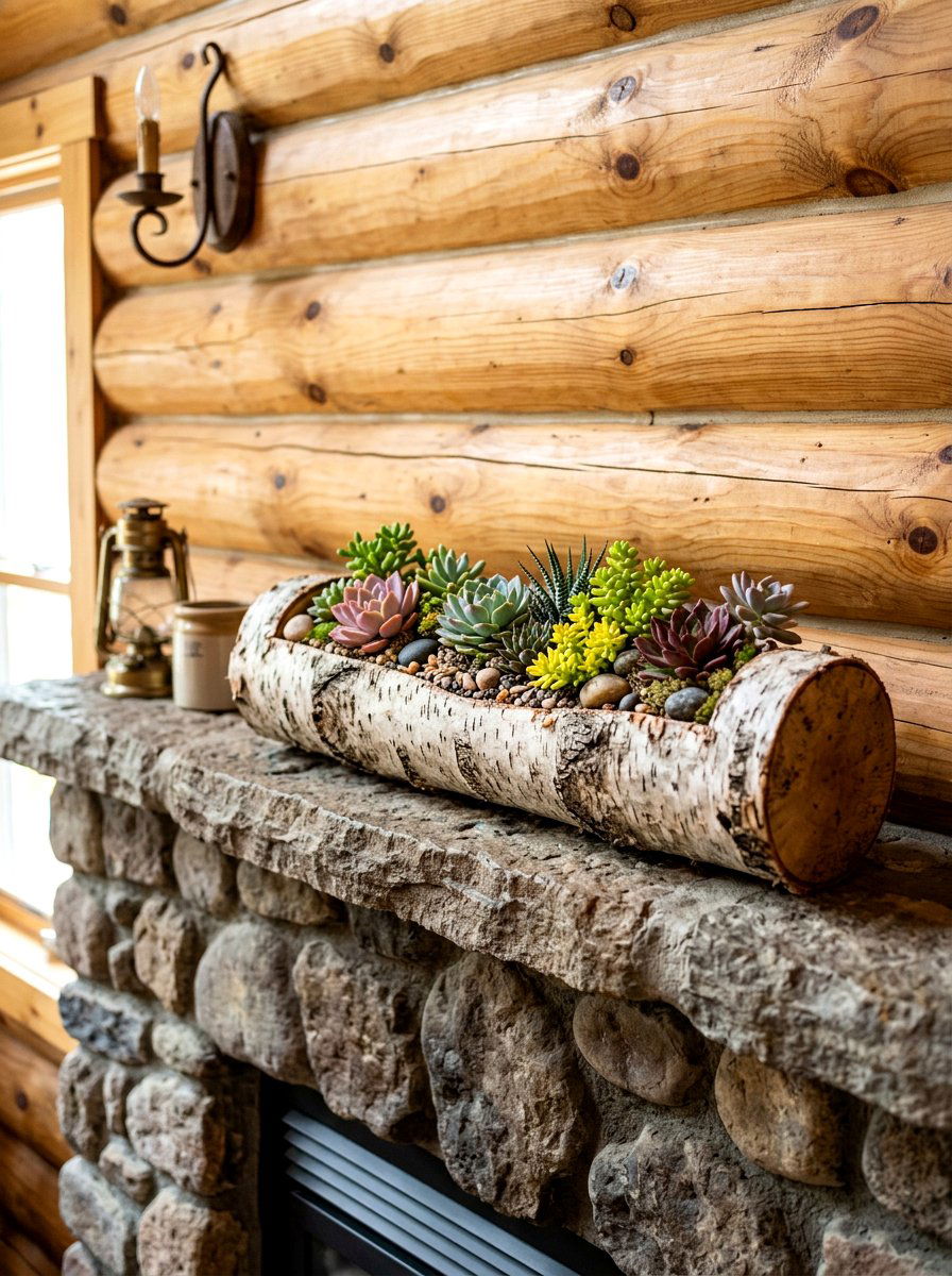 Rustic Log Succulent Display - 25 Spring Succulent Centerpiece Ideas