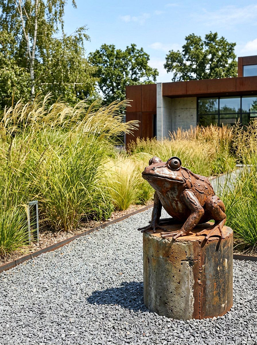 Rustic Metal Frog Sculpture - 25 Spring Frog Garden Decor Ideas