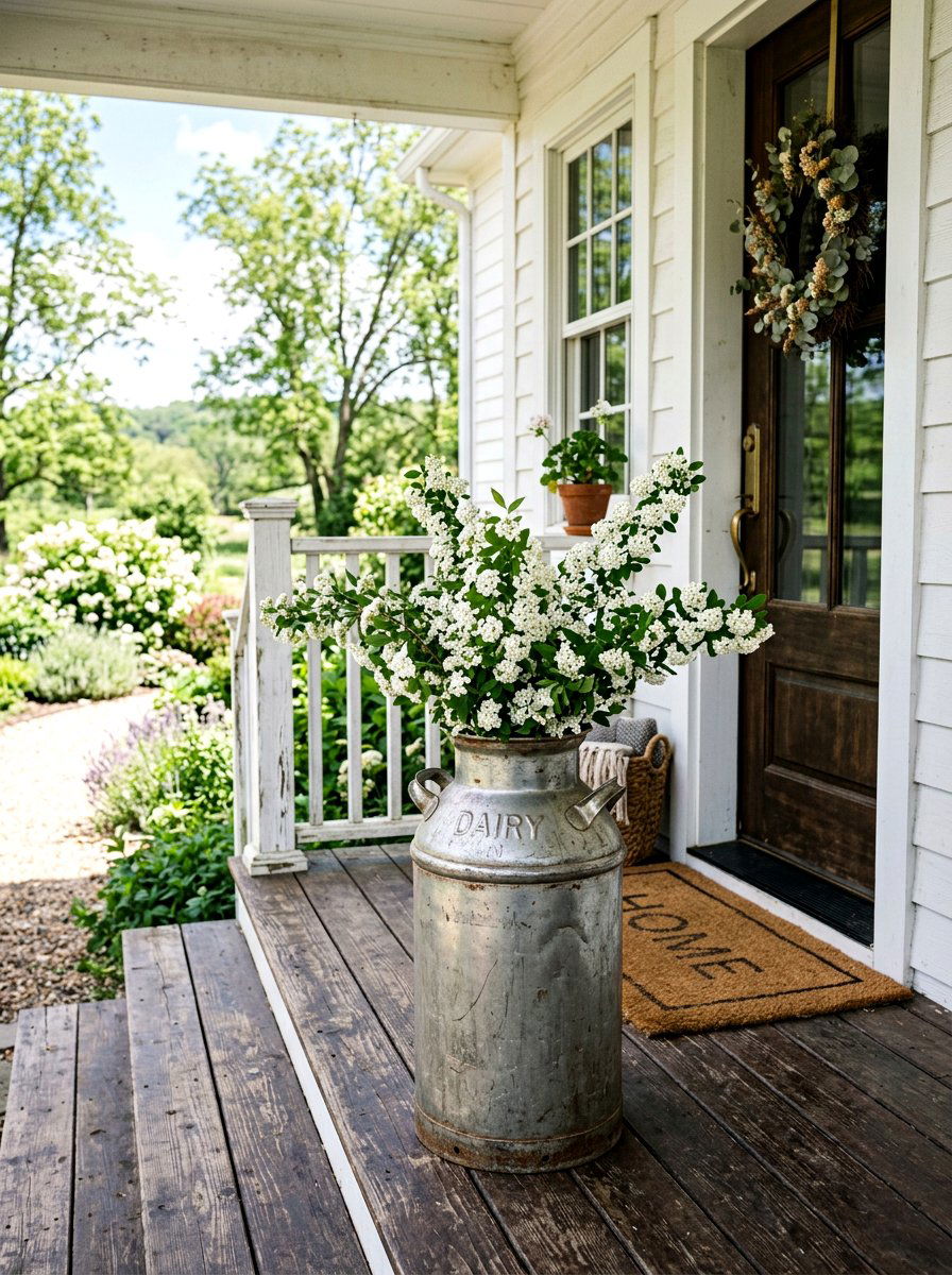 Rustic Metal Milk Can - 25 Spring Porch Step Decor Ideas
