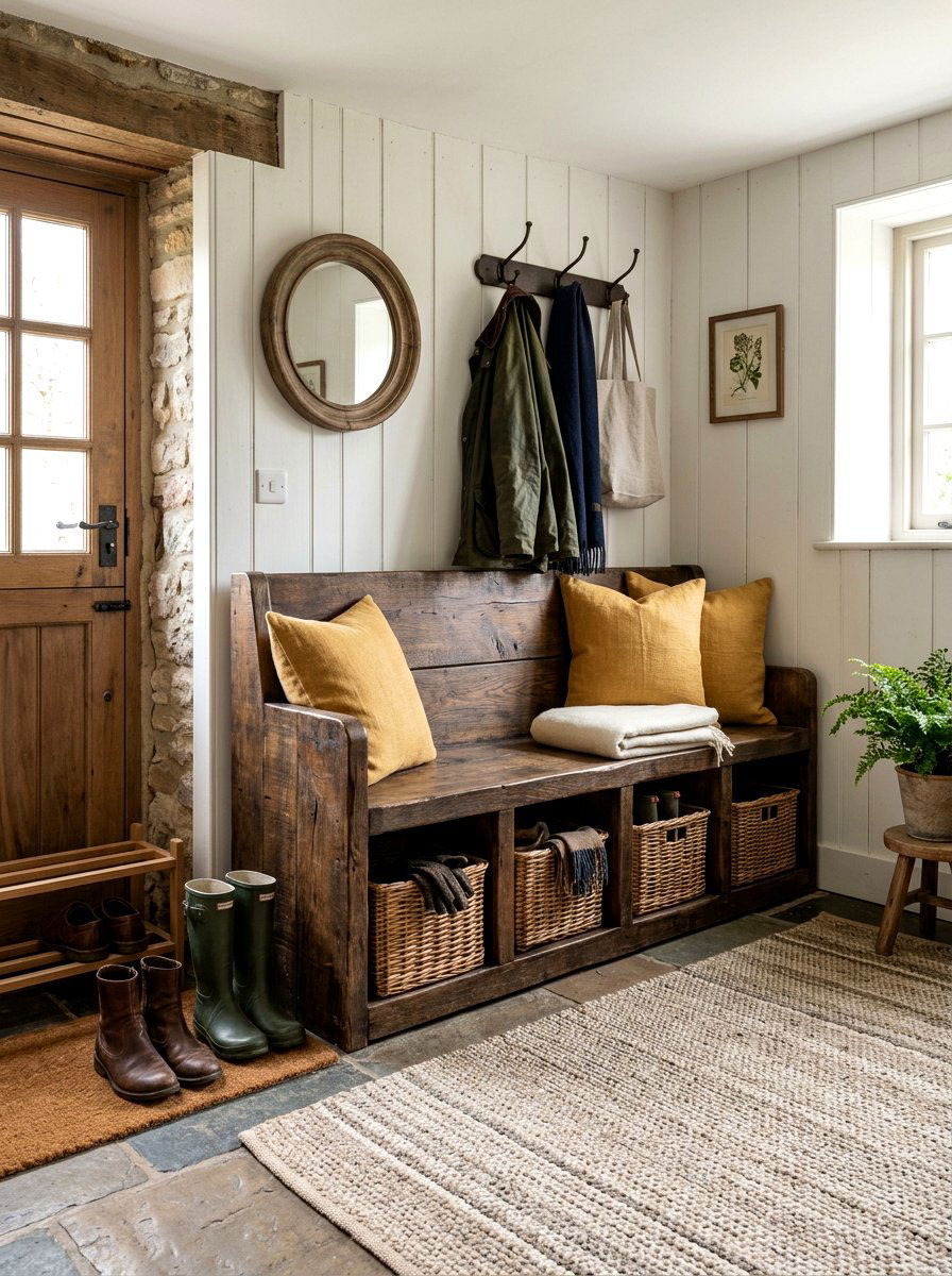 Rustic Mudroom Bench - 25 Spring Landing Decor Ideas