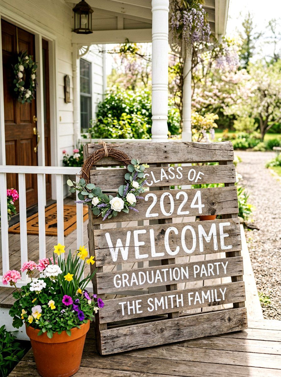 Rustic Pallet Welcome Sign - 25 Spring Graduation Party Decor Ideas