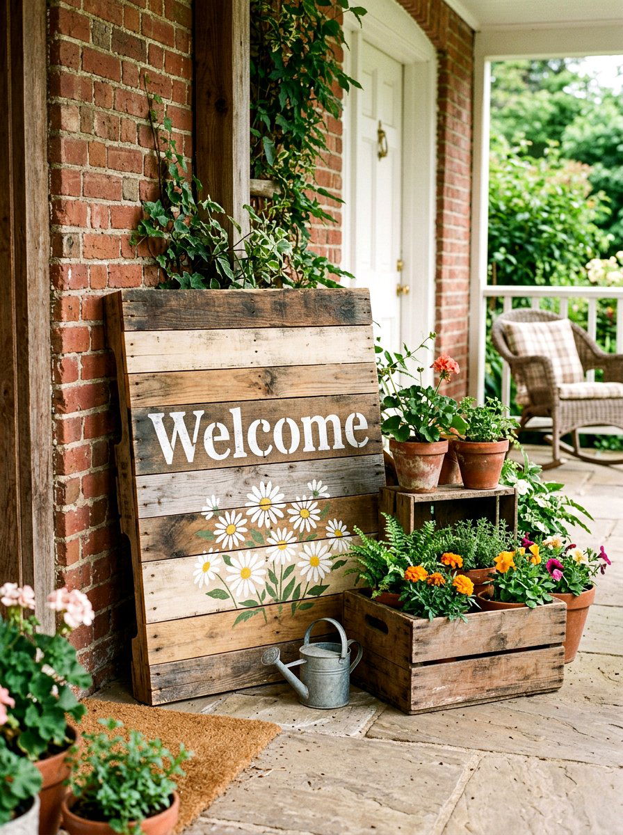 Rustic Pallet Wood Sign - 25 Spring Welcome Sign Ideas