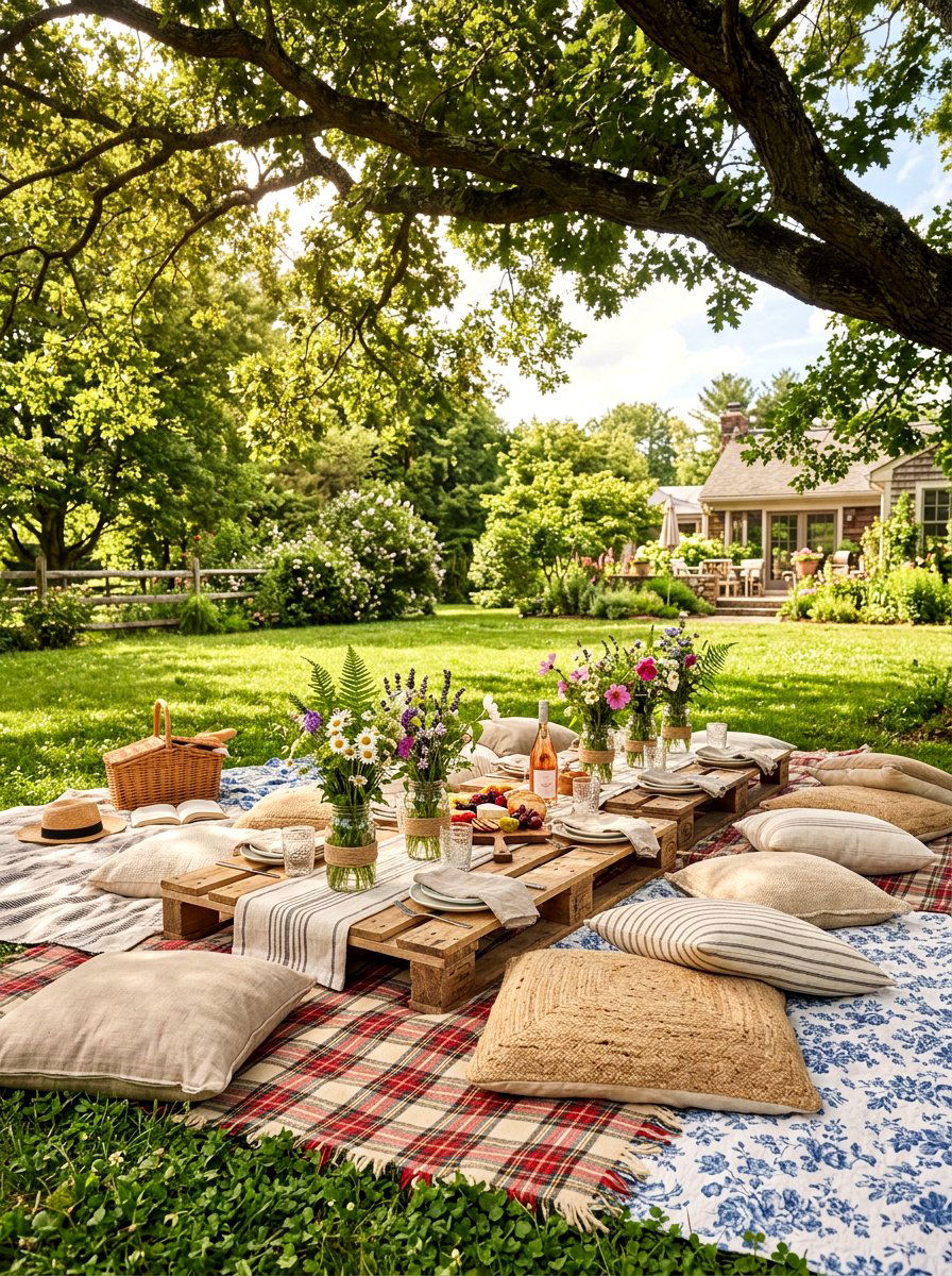 Rustic Picnic Setup - 25 Spring Party Decor Ideas
