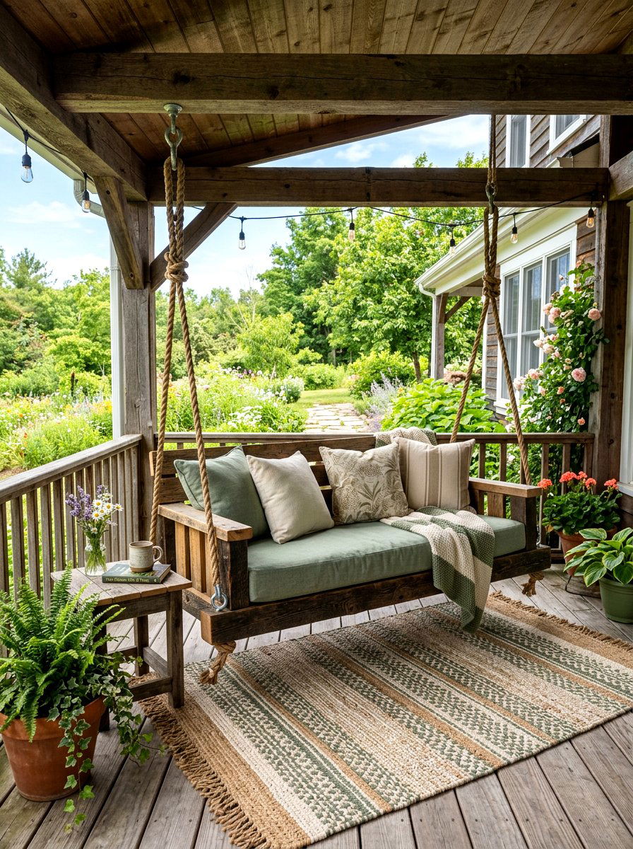 Rustic Porch Swing - 25 Spring Rustic Decor Ideas