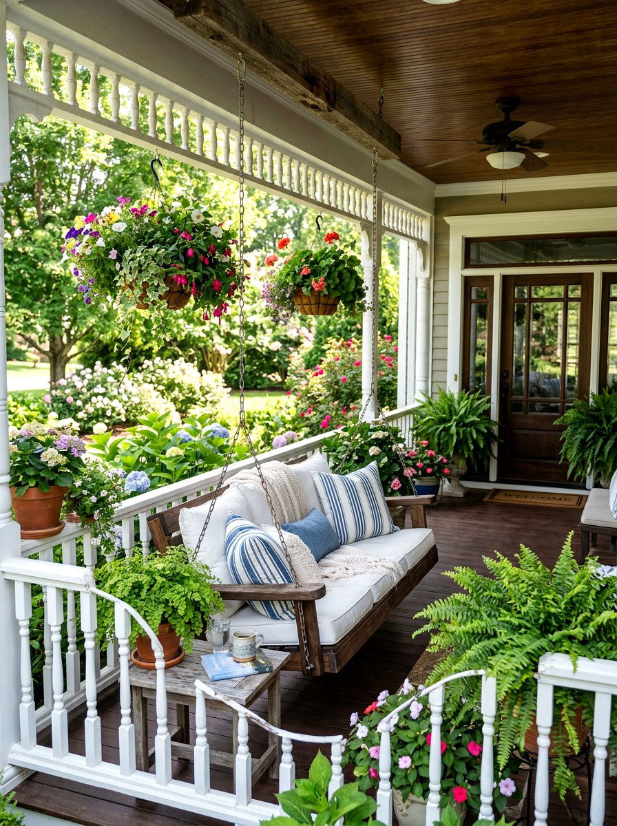Rustic Porch Swing - 25 Spring Country Decor Ideas