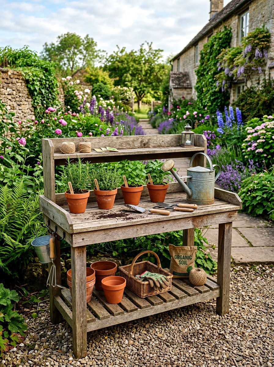 Rustic Potting Bench - 25 Spring Garden Nook Decor Ideas