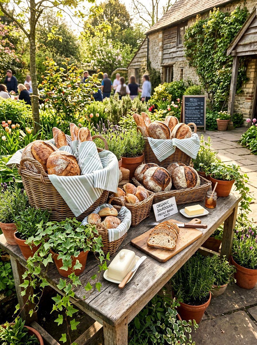Rustic Spring Bread Basket Setup - 25 Spring Bakery Decor Ideas