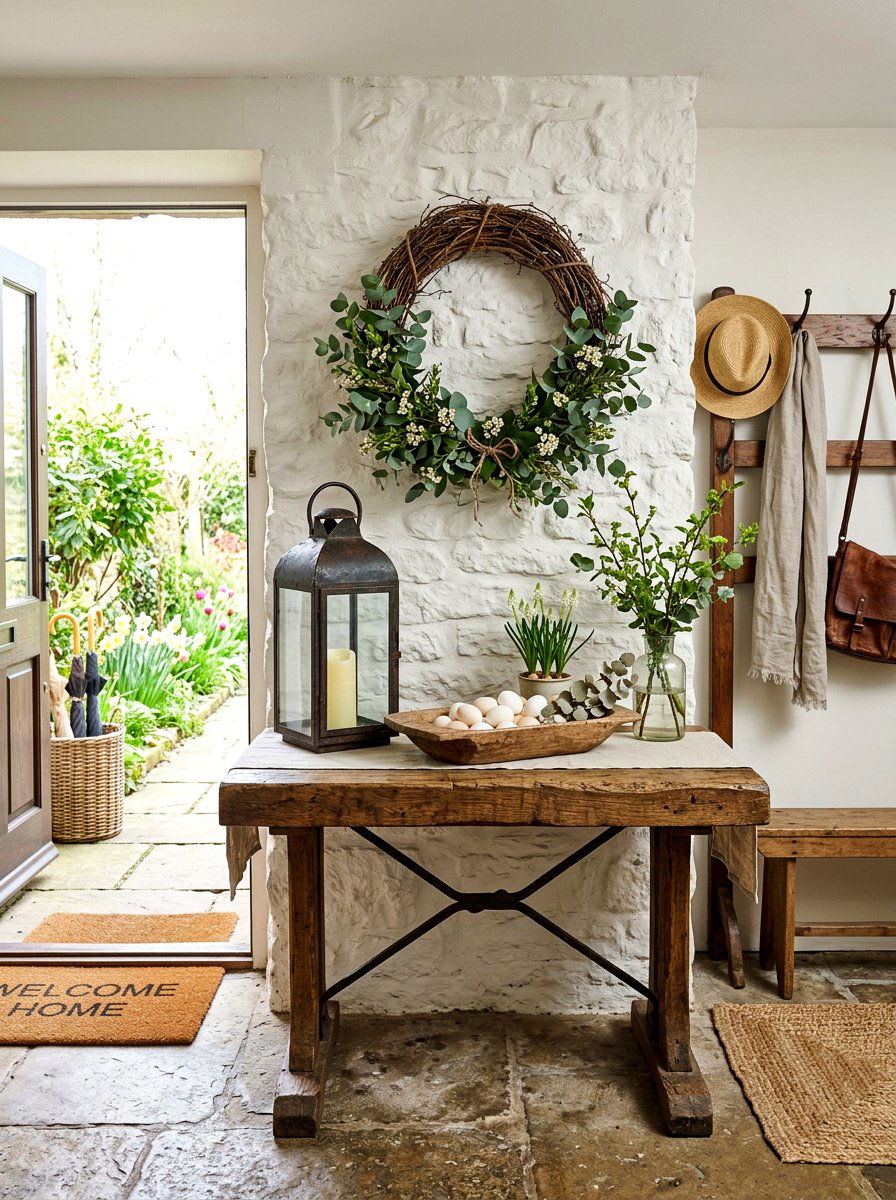 Rustic Spring Entryway - 25 Spring Entryway Table Decor Ideas