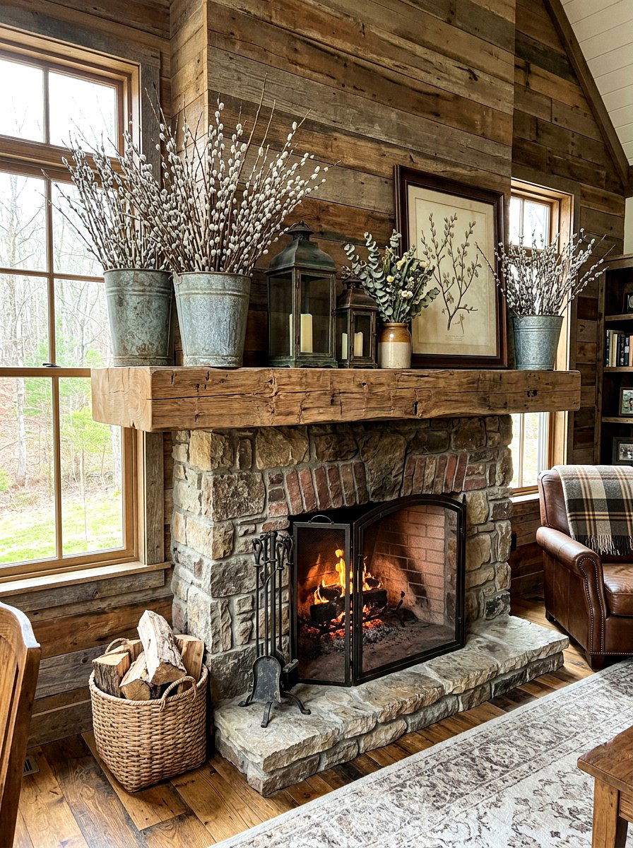 Rustic Spring Mantel - 25 Spring Mantel Styling Ideas