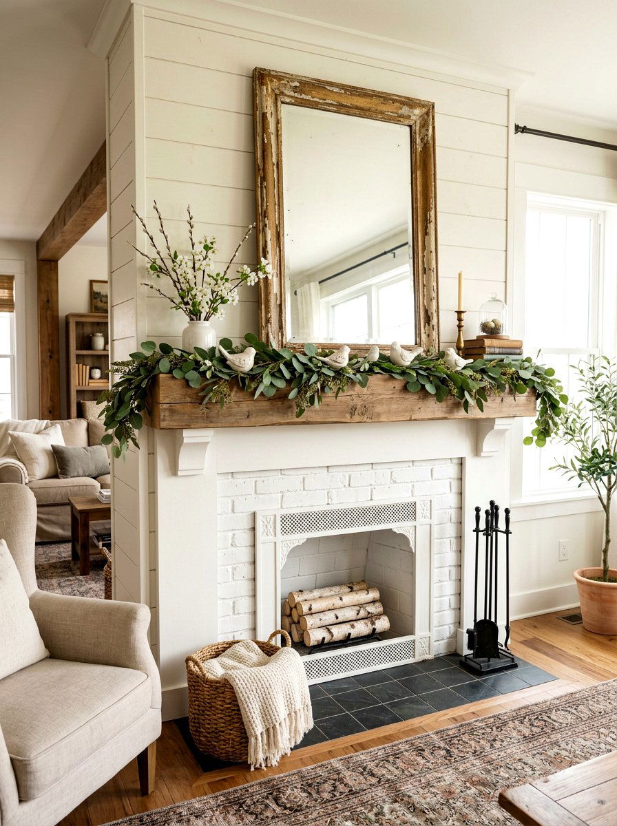 Rustic Spring Mantel - 25 Spring Cottage Decor Ideas