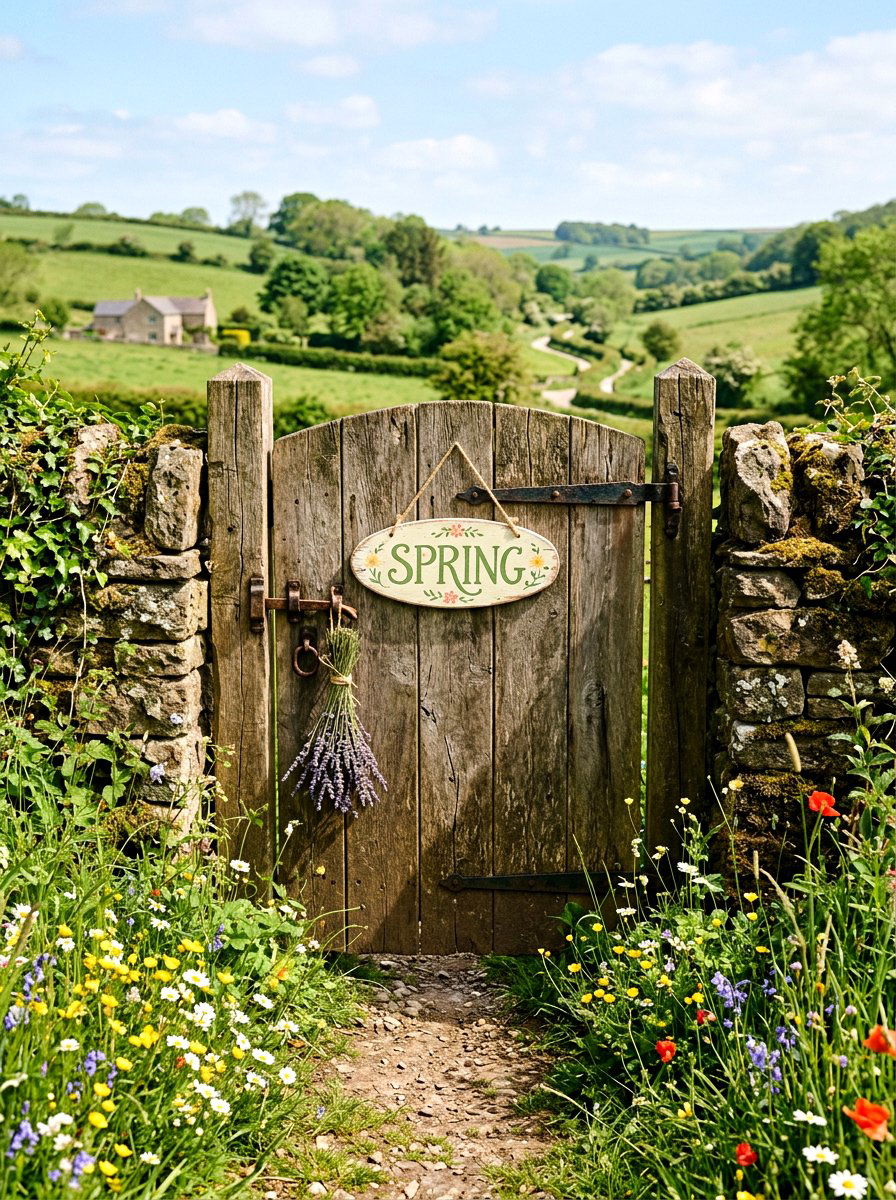 Rustic Spring Sign Gate - 25 Spring Wooden Gate Decor Ideas