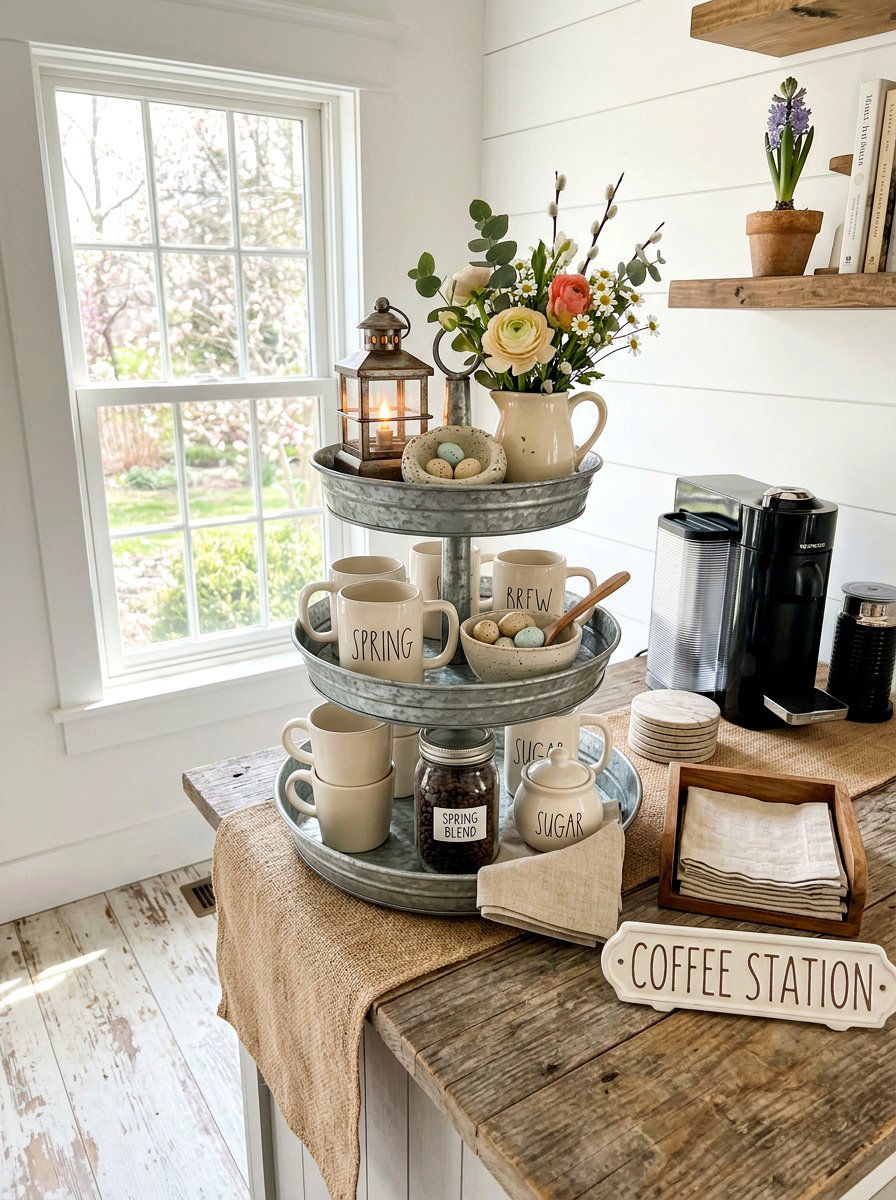 Rustic Spring Tiered Tray - 25 Spring Coffee Bar Tiered Tray Ideas