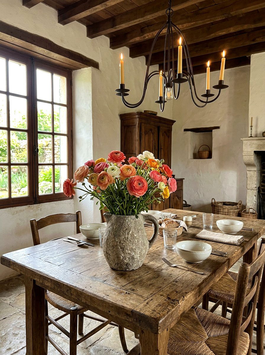 Rustic Stone Pitcher with Ranunculus - 25 Spring Pitcher Flower Ideas