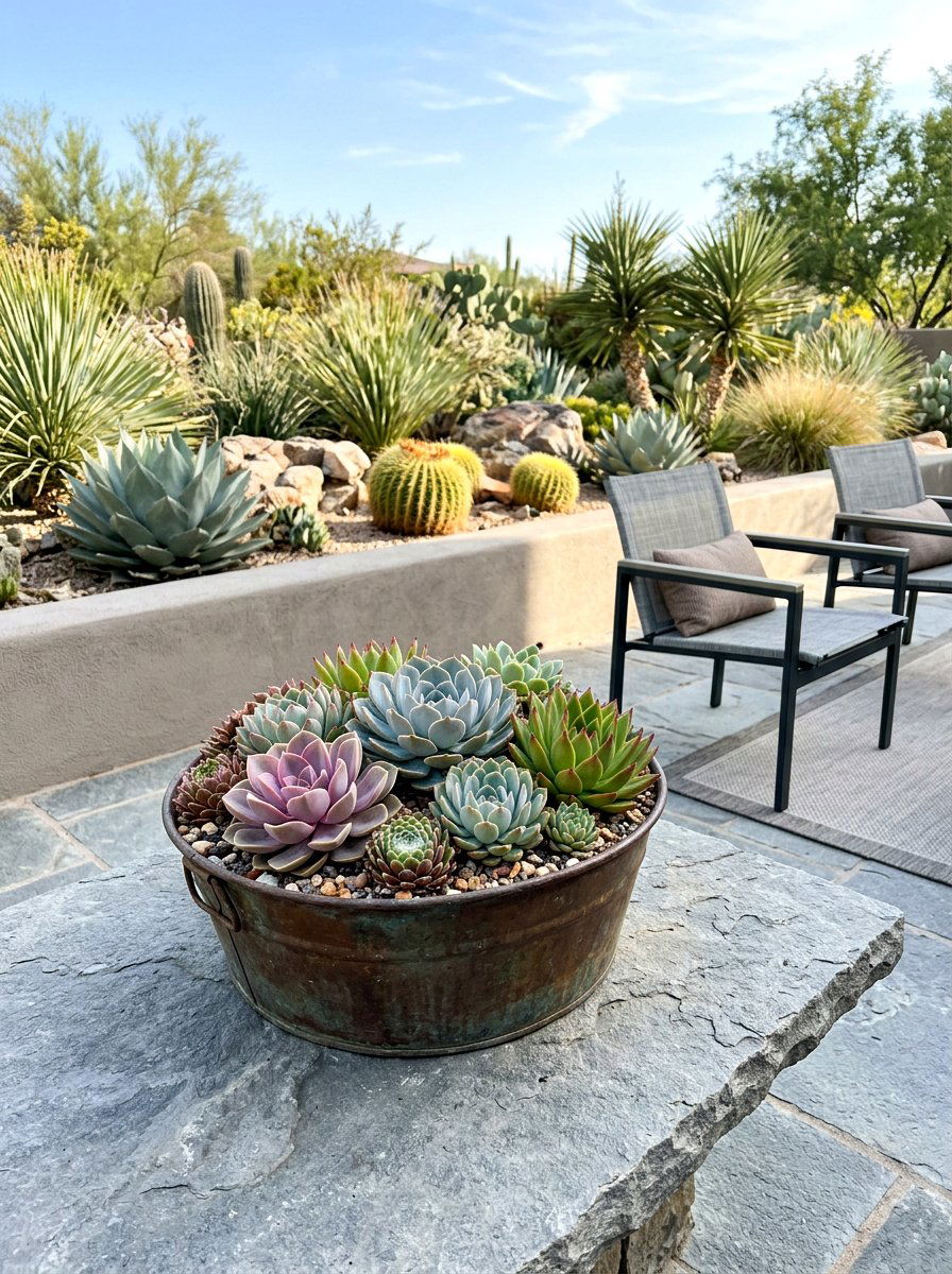 Rustic Succulent Planter - 25 Spring Galvanized Tub Planter Ideas