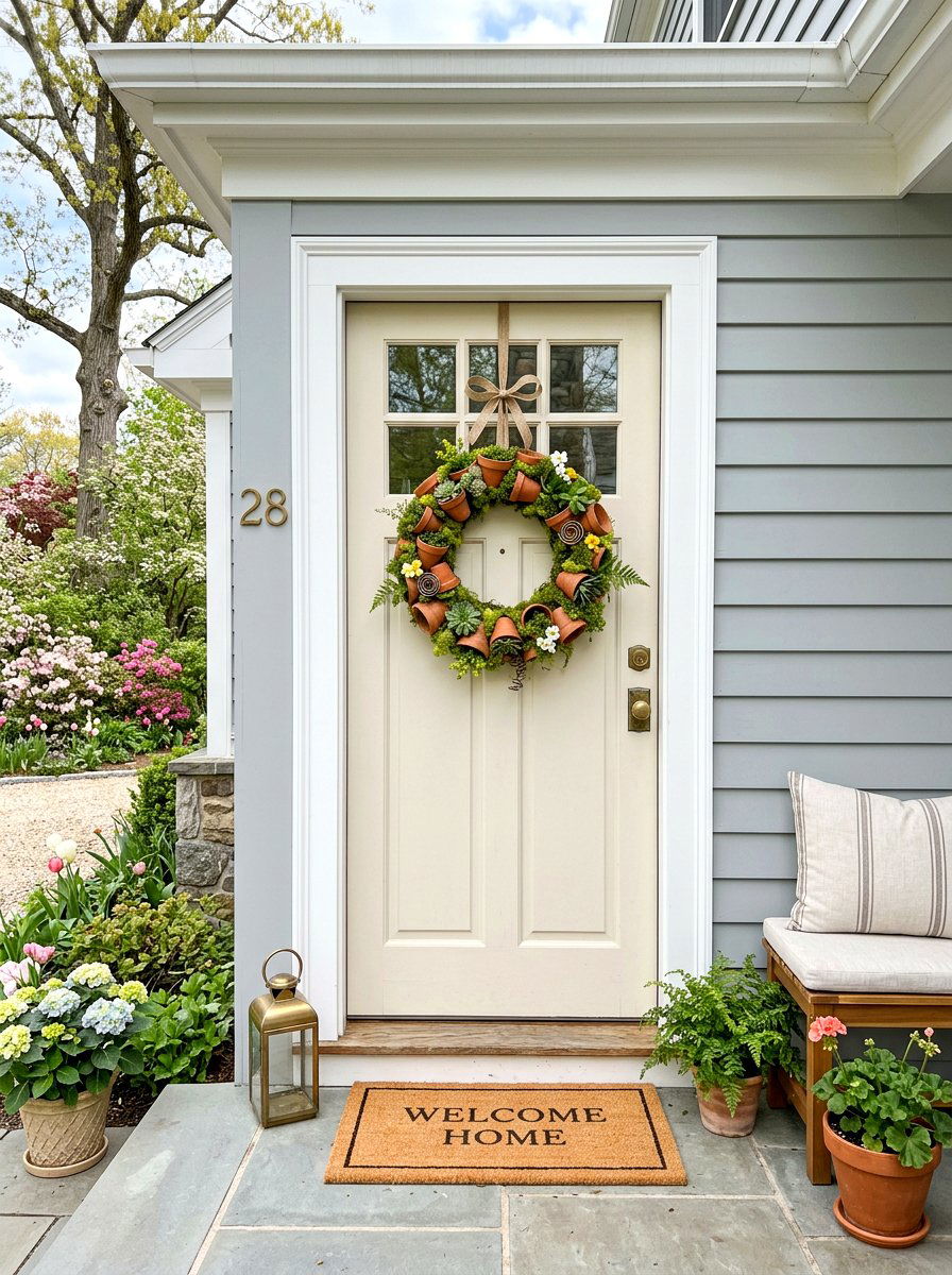 Rustic Terracotta Door Wreath - 25 Spring Terracotta Decor Ideas