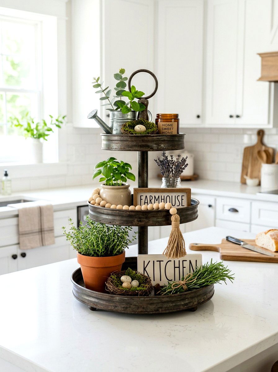 Rustic Tiered Tray Decor - 25 Spring Nest Decor Ideas