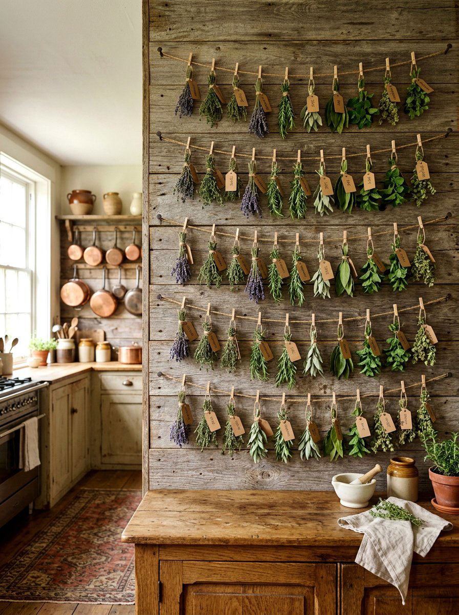 Rustic Twine Herb Display - 25 Spring Herb Drying Rack Ideas