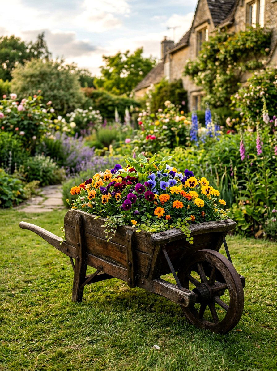 Rustic Wheelbarrow Flower Cart - 25 Spring Flower Market Ideas