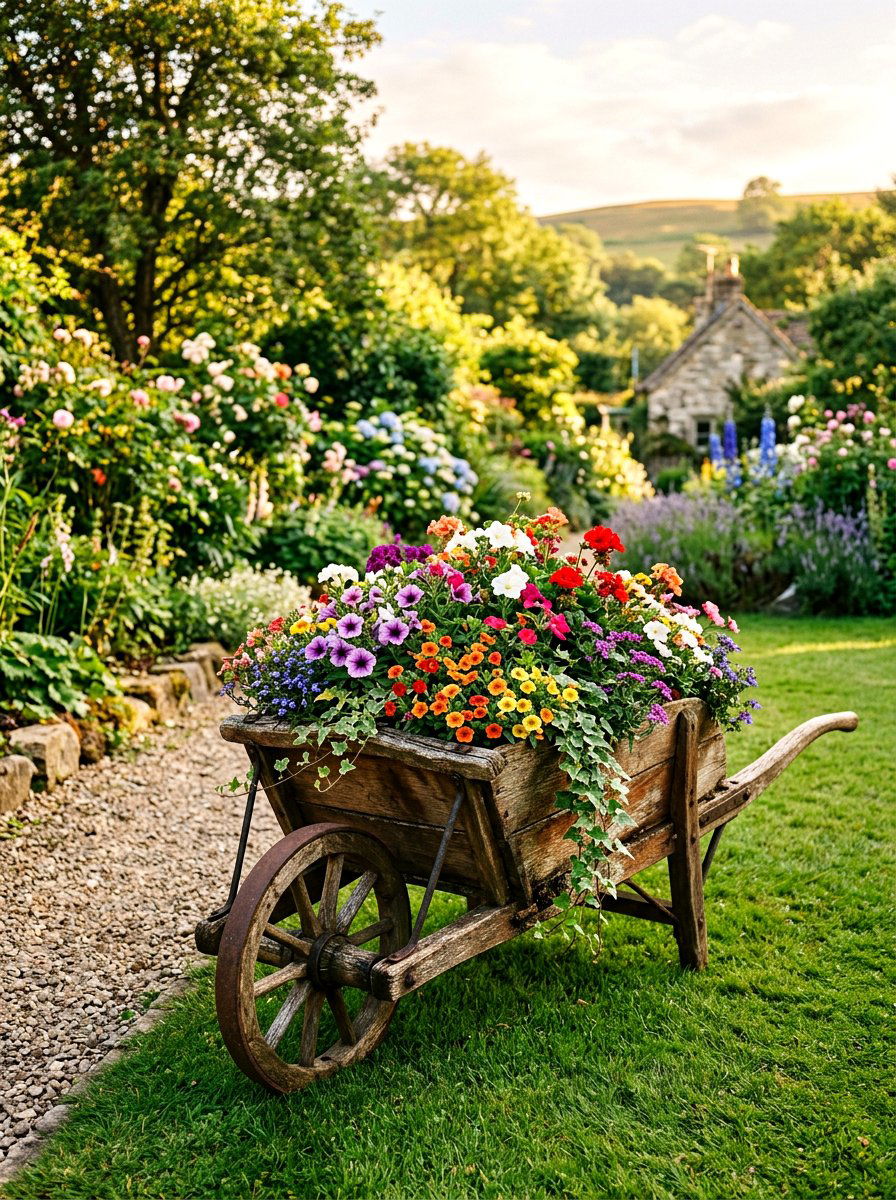 Rustic Wheelbarrow Planter - 25 Spring Curbside Planter Ideas