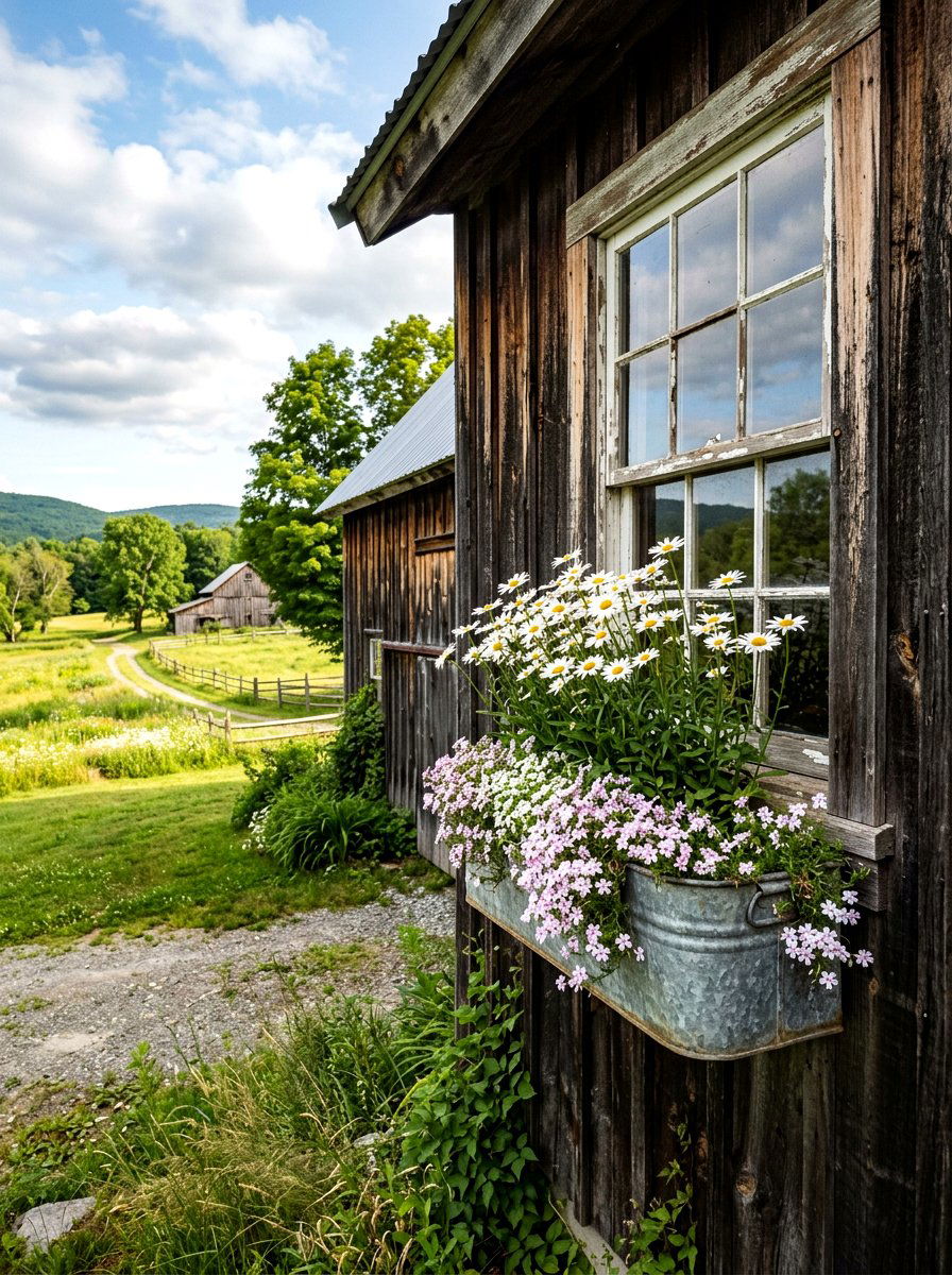 Rustic Window Box - 25 Spring Flower Box Ideas