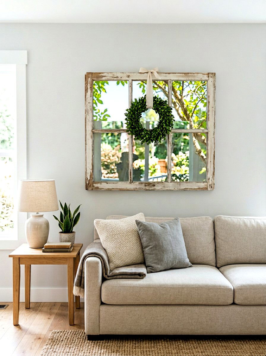 Rustic Window Frame - 25 Spring Distressed Furniture Ideas