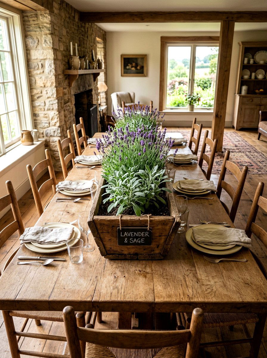 Rustic Wood Box Herb Garden - 25 Spring Indoor Herb Display Ideas
