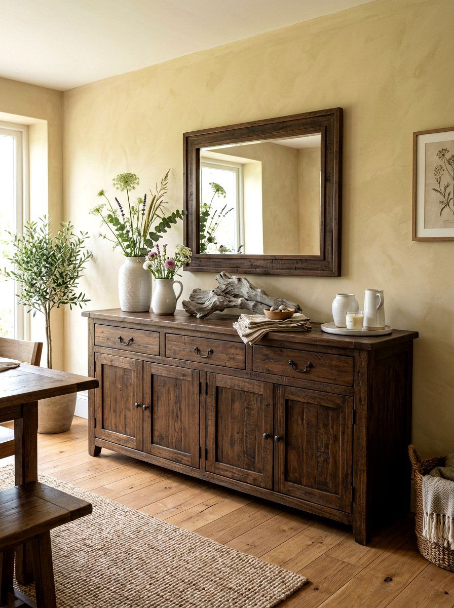 Rustic Wood Buffet - 25 Spring Buffet Decor Ideas