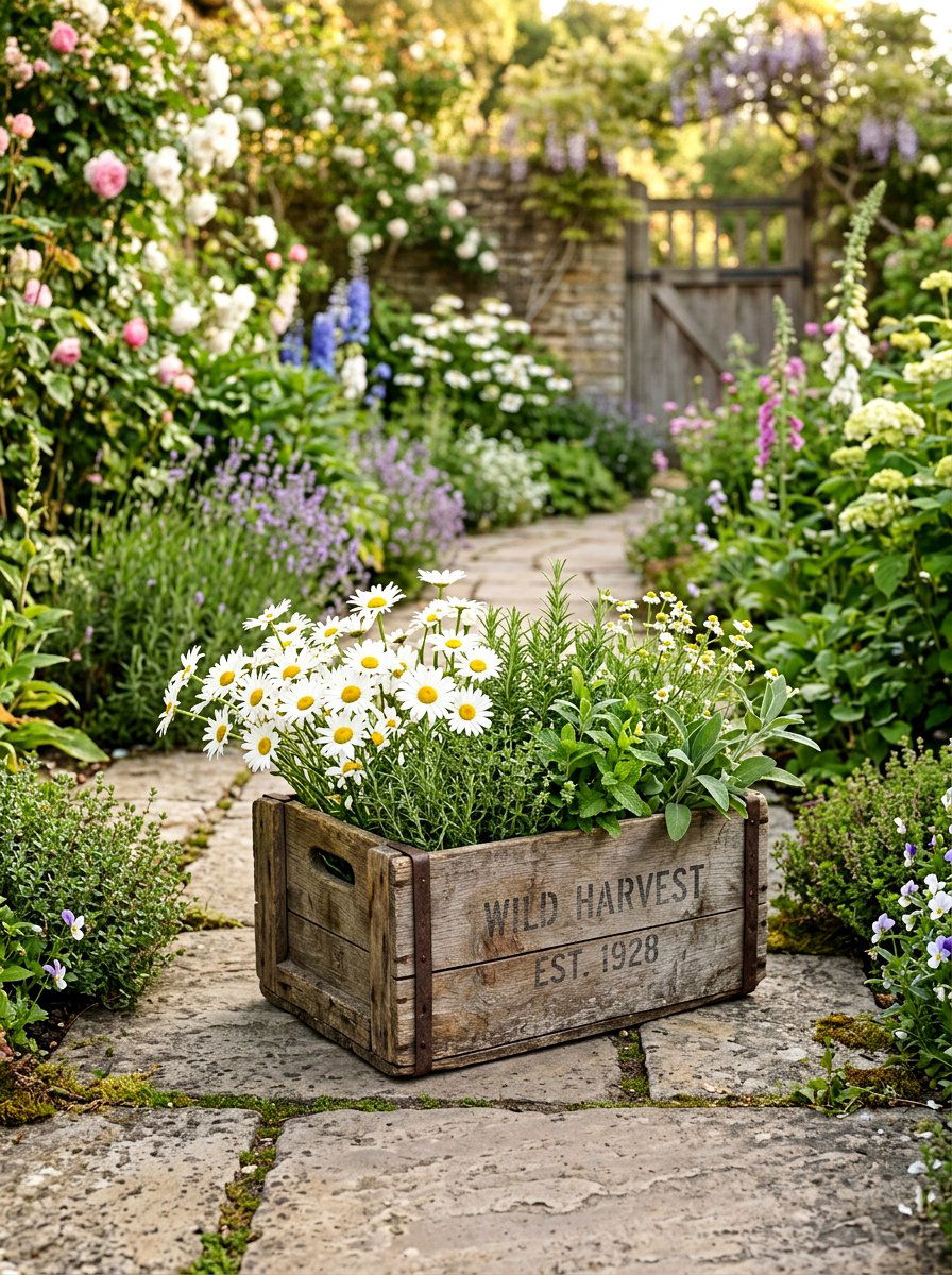 Rustic Wood Crate - 25 Spring Front Yard Planter Ideas