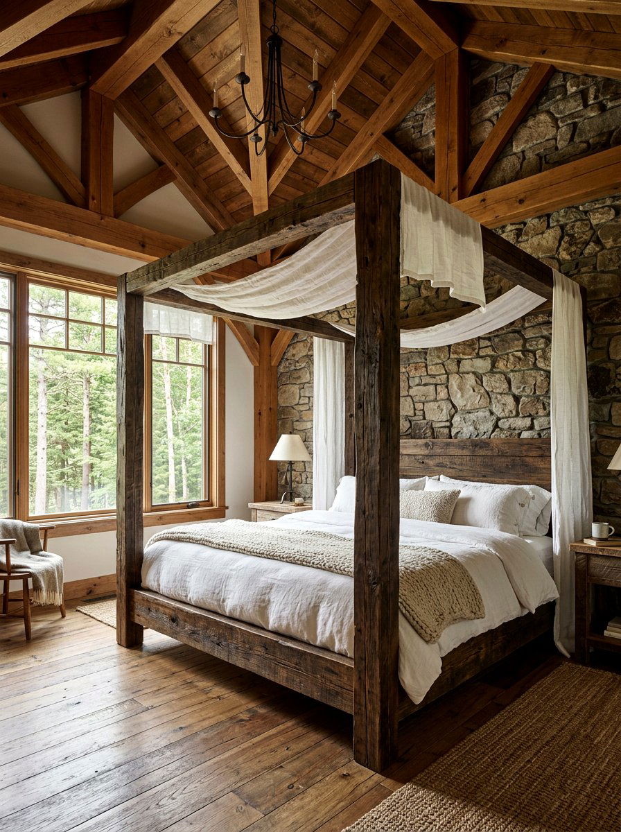 Rustic Wood Frame - 25 Spring Canopy Bed Decor Ideas