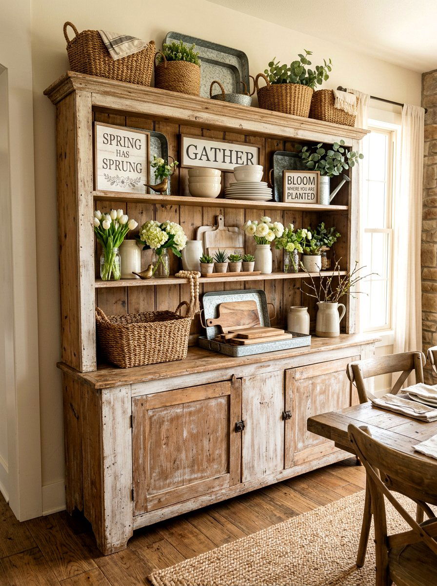 Rustic Wood Hutch Spring - 25 Spring Hutch Decor Ideas
