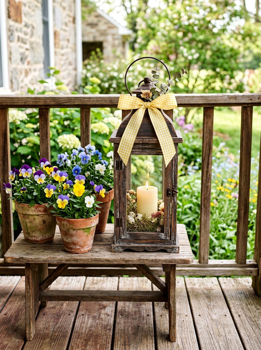 Rustic Wood Lantern For Spring - 25 Spring Porch Lantern Ideas