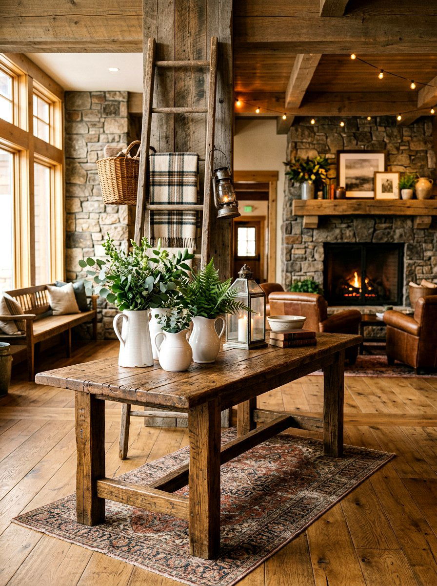 Rustic Wood Lobby Setup - 25 Spring Lobby Decor Ideas