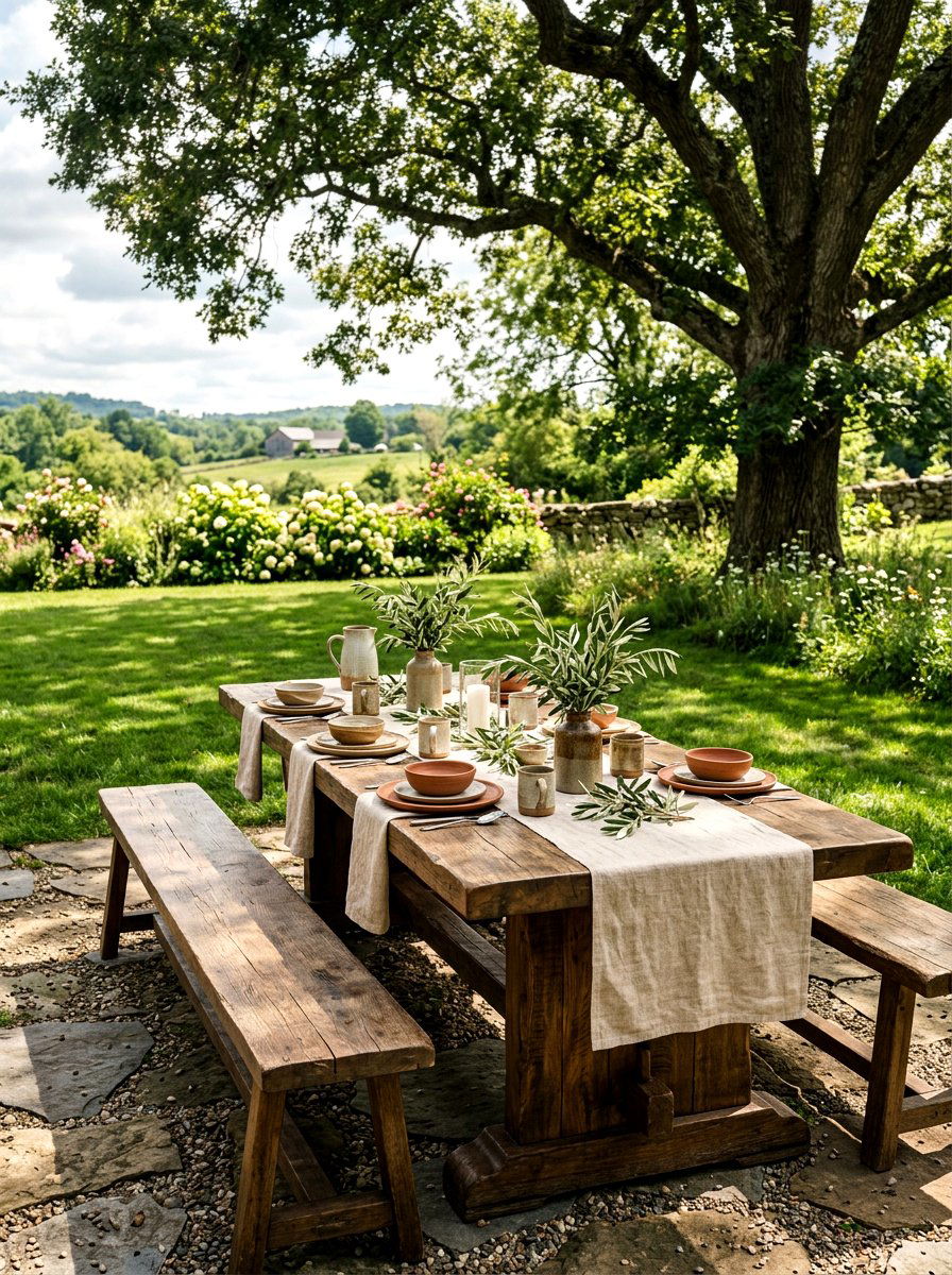Rustic Wood Outdoor Table - 25 Spring Outdoor Dining Decor Ideas
