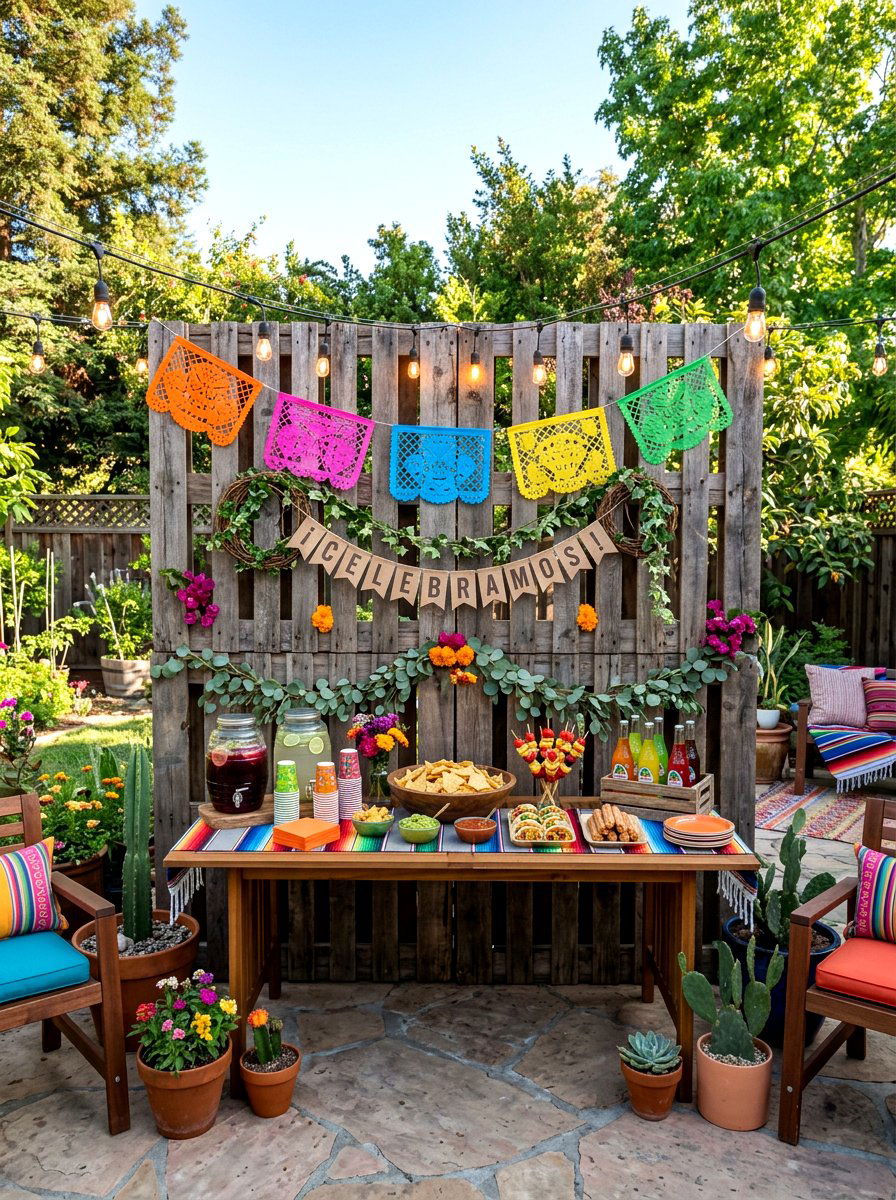 Rustic Wood Pallet Backdrop - 25 Spring Cinco de Mayo Decor Ideas