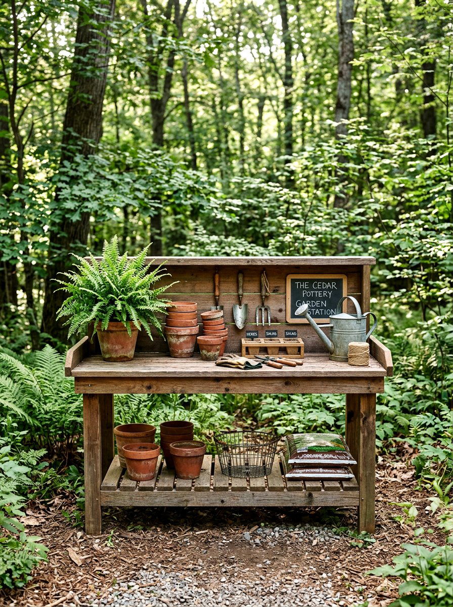 Rustic Wood Potting Bench - 25 Spring Potting Station Decor Ideas