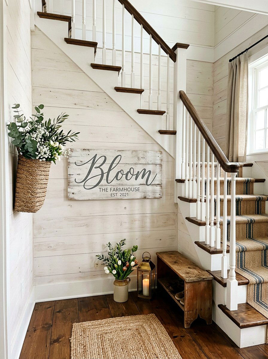 Rustic Wood Sign - 25 Spring Stairway Wall Decor Ideas