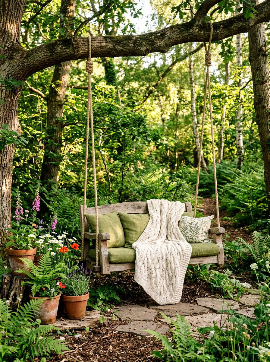Rustic Wood Swing - 25 Spring Porch Swing Decor Ideas