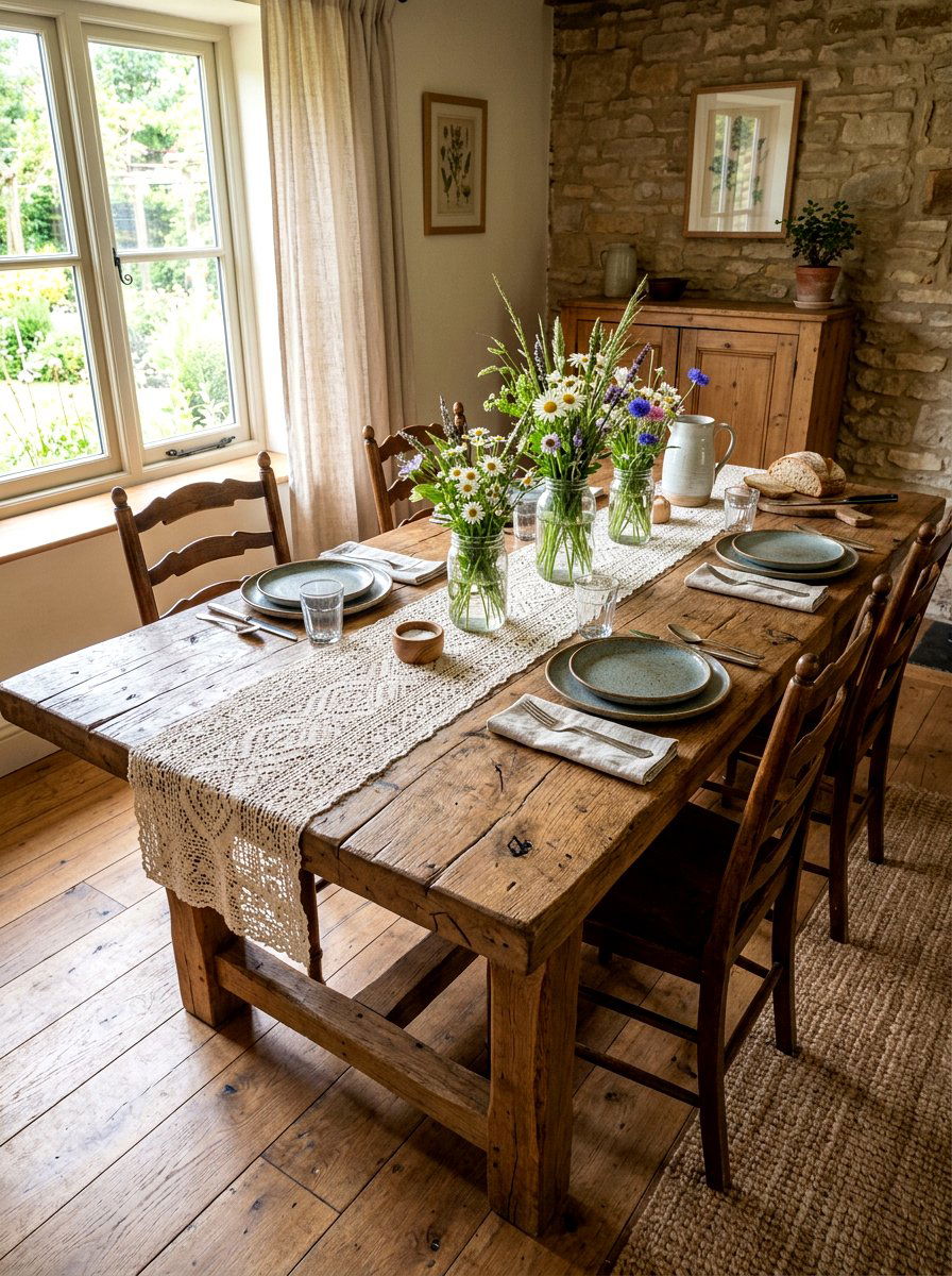 Rustic Wood Table - 25 Spring Luncheon Table Ideas