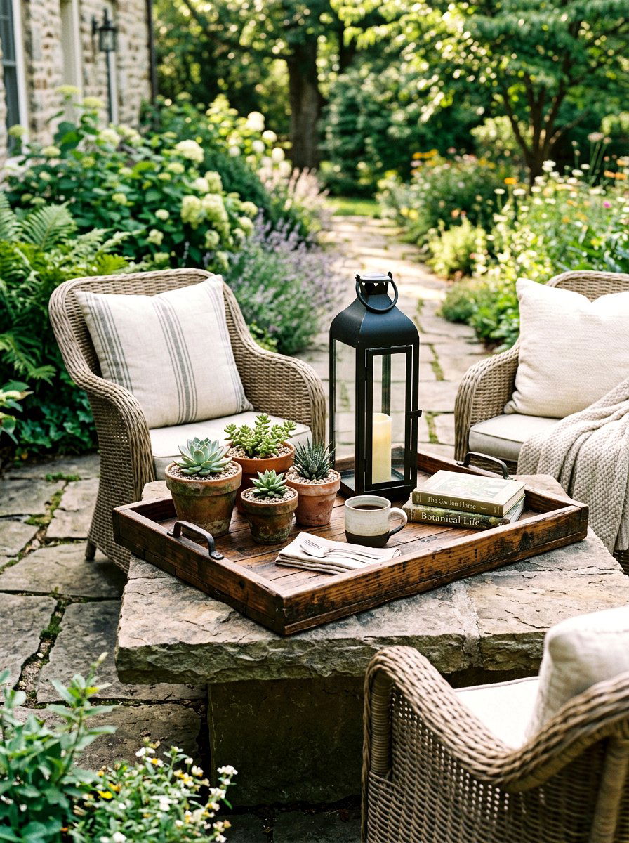 Rustic Wood Tray - 25 Spring Outdoor Table Decor Ideas