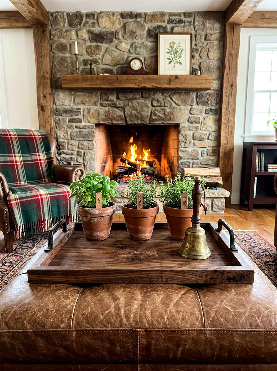 Rustic Wood Tray - 25 Spring Ottoman Tray Ideas