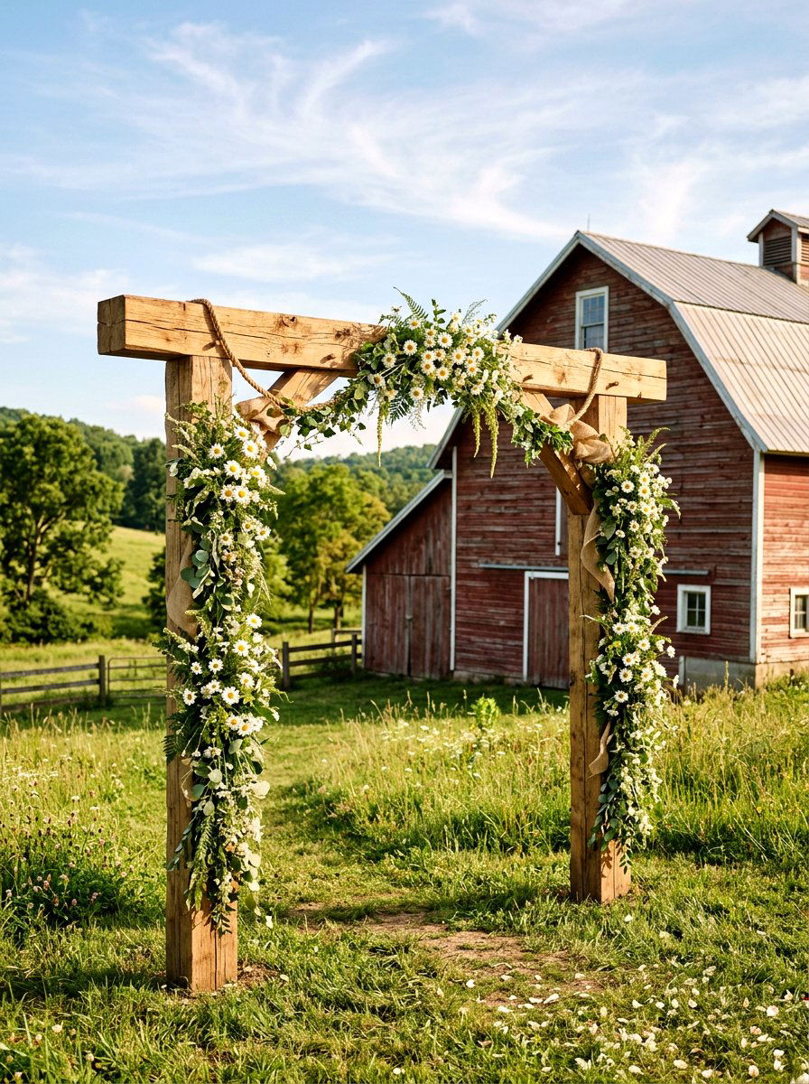 Rustic Wooden Arch - 25 Spring Wedding Arch Ideas